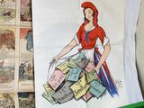 a poster of a woman holding a bunch of money