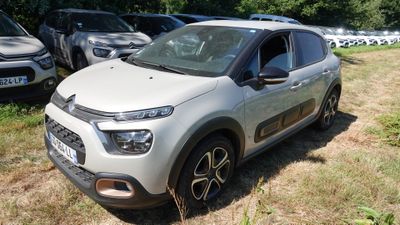 une petite voiture garée dans l'herbe
