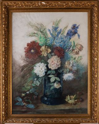 A. JOHN, "Bouquet de fleurs" aquarelle gouachée, SBD.