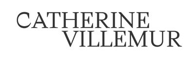 the logo for catherine villemur is shown in black and white
