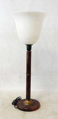 a lamp that is sitting on top of a wooden table