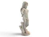 statue d'un garçon avec un chien sur fond blanc