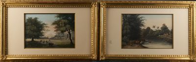 deux tableaux encadrés représentant des chevaux et des personnages dans un décor boisé