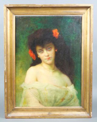 École du début du XXe siècle Femme à l'œillet Huile sur toil…