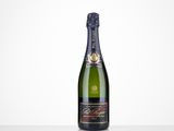 a bottle of champagne on a table with a white background