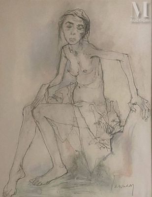drawing of a woman sitting on a chair with her legs crossed