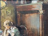 a painting of a woman sitting on a chair