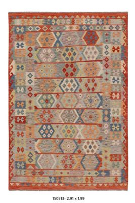 Kilim Afghan en laine couleur rouge beige 291 x 199