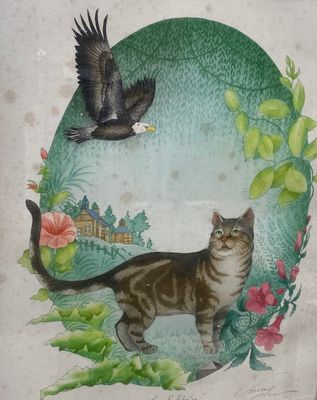 a picture of a cat and a bird in a picture