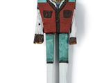 toy figurine of a man with a red vest and blue pants