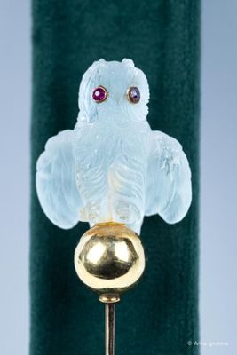 EPINGLE A CHAPEAU en or rose 750 millièmes, surmonté d'un Hibou sculpt - Photo 1