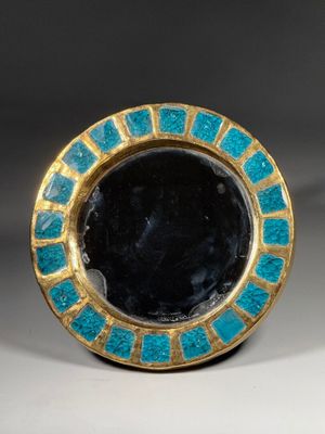 pair of turquoise and gold plated candlestick holders