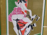 tableau représentant une femme à vélo, dans un cadre vert