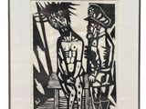 an image of a black and white drawing of two people