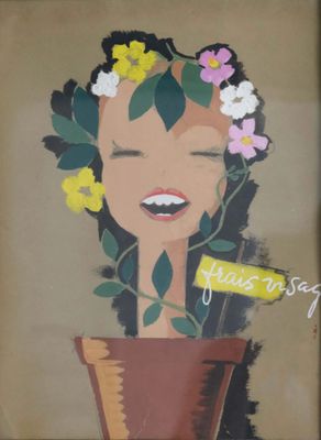 une photo d'un tableau représentant une femme avec des fleurs dans les cheveux