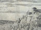 a black and white drawing of a man and a woman on a hill