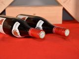 two bottles of wine sitting next to each other on a table