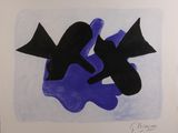 an image of a painting of two bats on a blue and black background