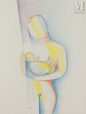 Roger MENIN (1925-) Maternité Pastel sur papier