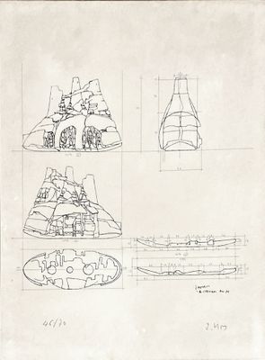 des croquis représentant un navire et un bateau sur une feuille de papier
