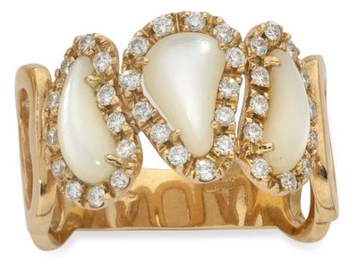 an image of a gold ring with white stones and diamonds