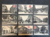 several old black and white photos of a street in a city