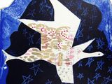 a picture of a painting of a bird with a star on it
