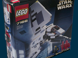 une boîte contenant des sets Lego Star Wars sur fond bleu