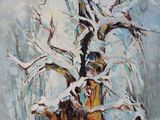 an oil painting of a tree with snow on it