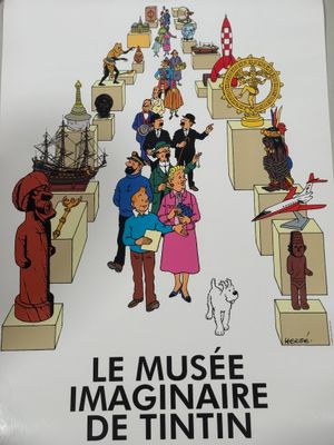 poster of a group of people standing in front of a group of statues