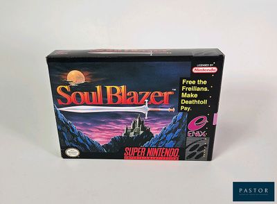 La boîte du jeu Soulblazer est vide et prête à l'emploi.