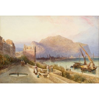 une image représentant un tableau représentant une vue d'un port avec des bateaux sur l'eau