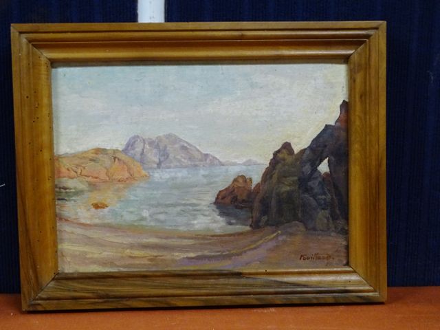 FOUILLAND ? : « la crique », Huile sur panneau signée en bas à dr...