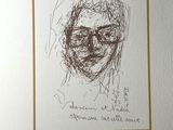 a picture of a drawing of a woman with glasses