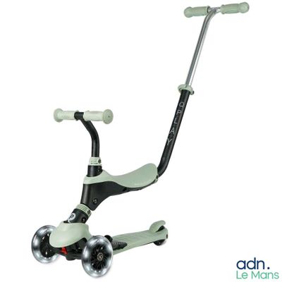a close up of a scooter with wheels on a white background