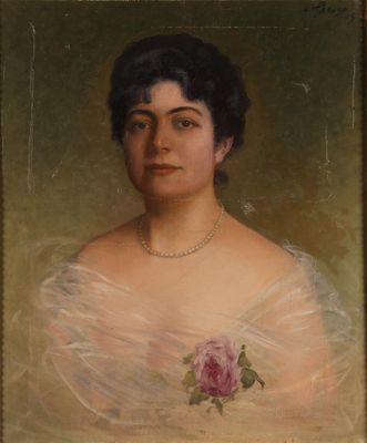 portrait of a woman in a white dress with a rose in her hair