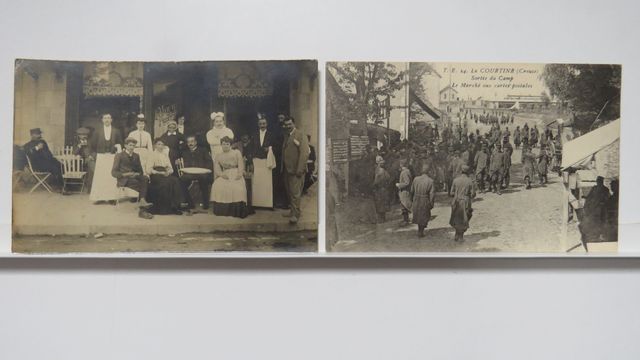 La Courtine : Lot de 2 cartes : Sortie du Camp. Le Marché aux car...