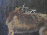 a painting of a dog that is standing in the dark