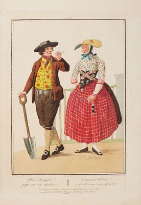 une illustration ancienne représentant un homme et une femme avec une pelle