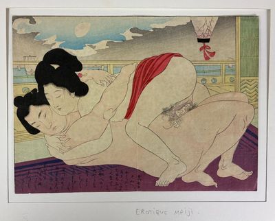 a painting of two women laying on a bed