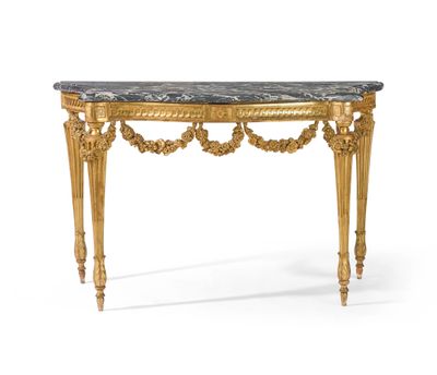 une image d'une table avec un plateau en marbre sur un fond blanc