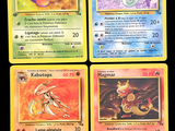 four different pokemon cards on a black background with a black background