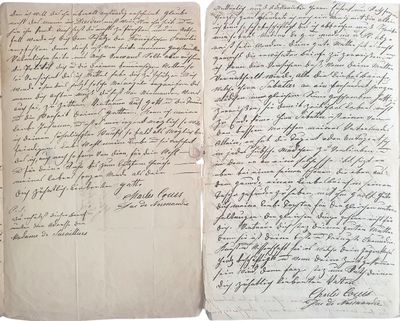 deux pages d'une lettre écrite à l'encre noire sur fond blanc
