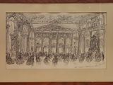 drawing of a drawing of a building with people in it