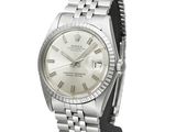 rolex stainless steel datejust watch with white dial and roman numerals