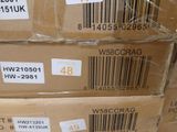 several boxes are stacked on top of each other in a warehouse