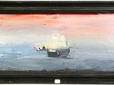 an oil painting of a boat in a body of water
