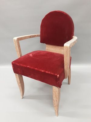 Fauteuil bridge en bois cérusé et velours rouge avec dossier…