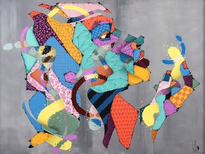 a painting of a woman with many different colors on it