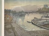 a picture of a painting of a boat on the water
